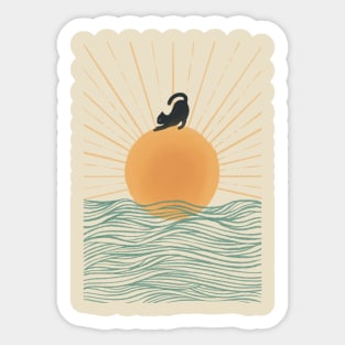 Yoga Cat on Sunrise ocean wave Sticker